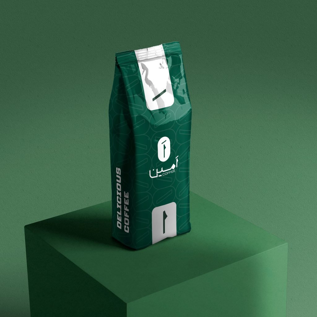 coffee bag design with green colors isolated
