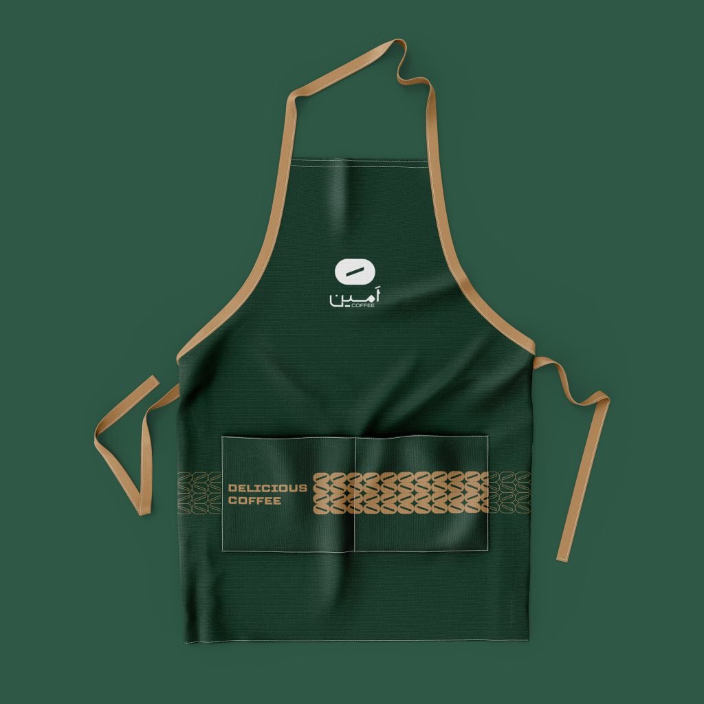 apron design with green and brown color for a coffee shop based on their visual identity