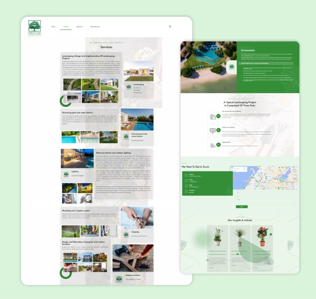 website design pages for a landscaping design company in dubai