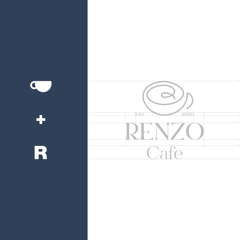 logo design process for a cafe, inspired by latte art and it's name with R letter